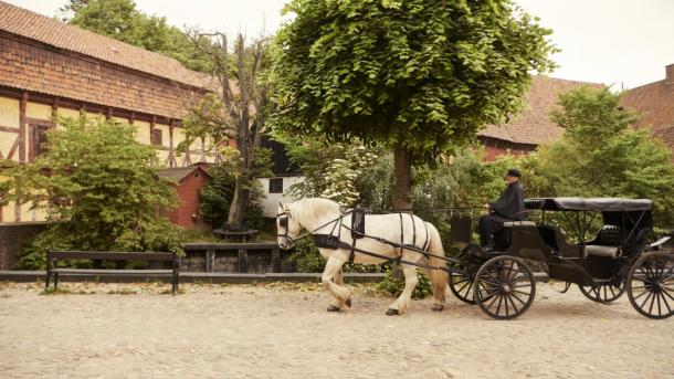 Horse carriage in Den Gamle By (old town museum) in Aarhus, Denmark
