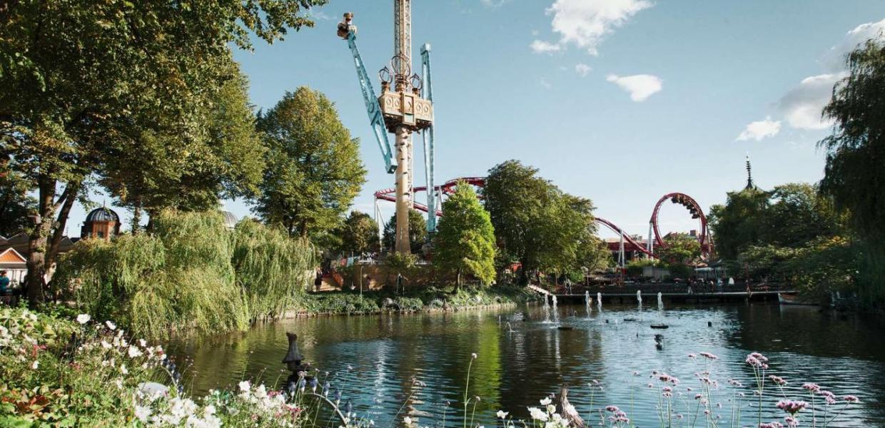 Tivoli Gardens amusement park in Copenhagen during spring