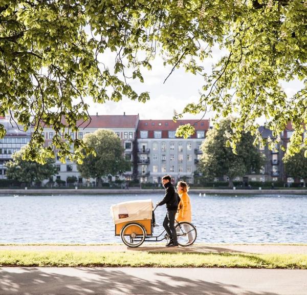 Cargo bike by the lakes in Copenhagen