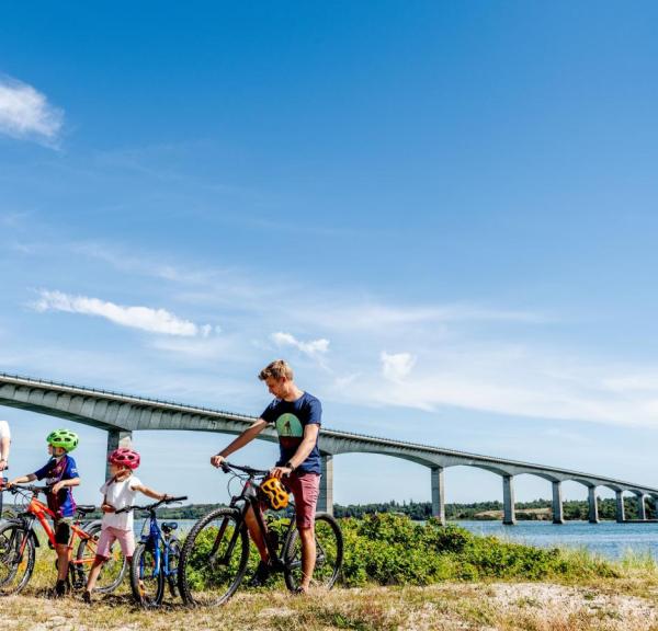 Familie på sykkeltur på Mors i Limfjorden, Danmark